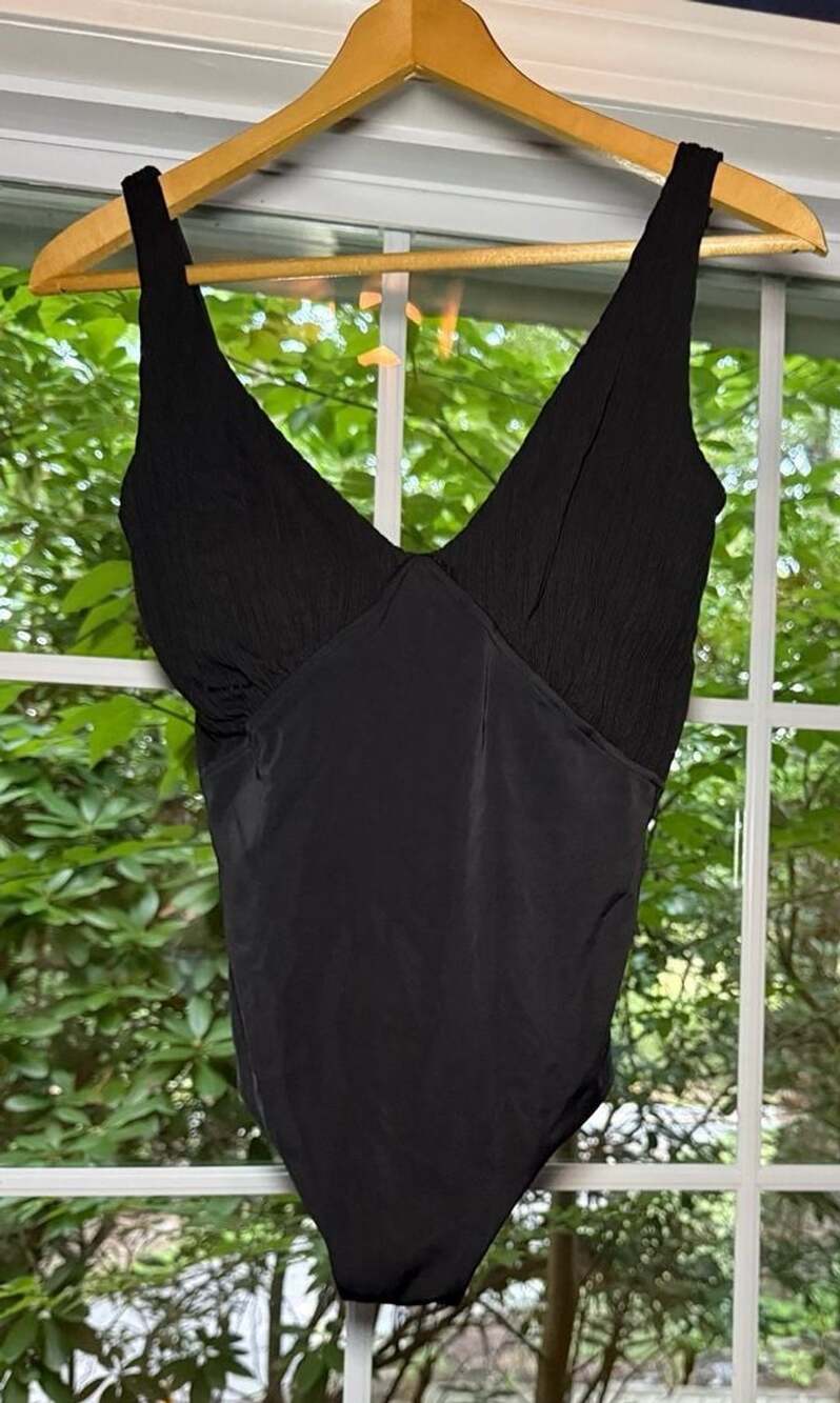 Calzedonia Black V-Neck One-Piece Swimsuit with Textured Bodice